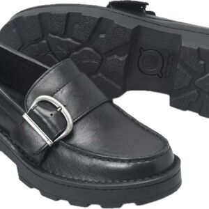 Black Leather womens Loafers